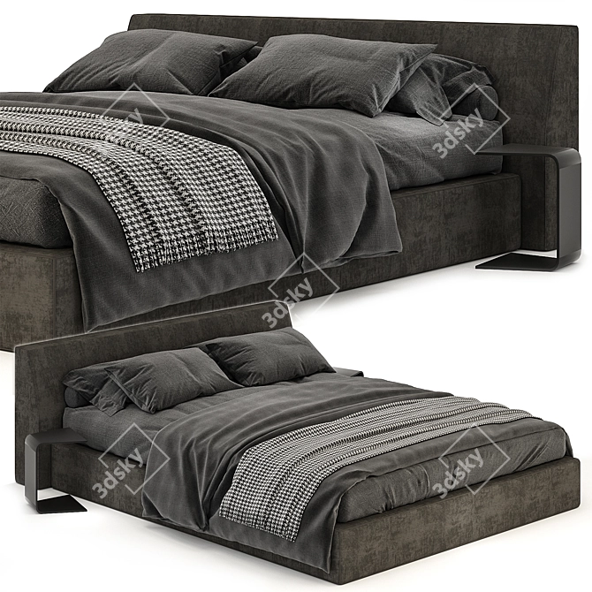 Contemporary Gray Bed: Minimalistic Design, High Quality 3D model image 1