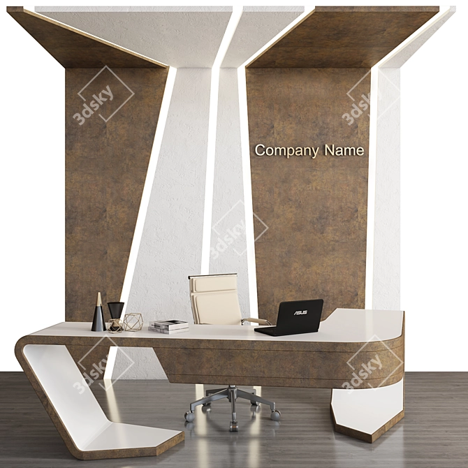 Modern Reception Desk with ASUS Laptop, Chair, Chandelier, Vase & Panel 3D model image 5