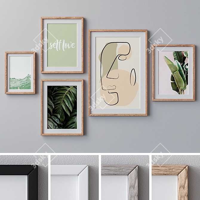 Versatile Frame Set: White, Black, Gray, Beige Wood 3D model image 1