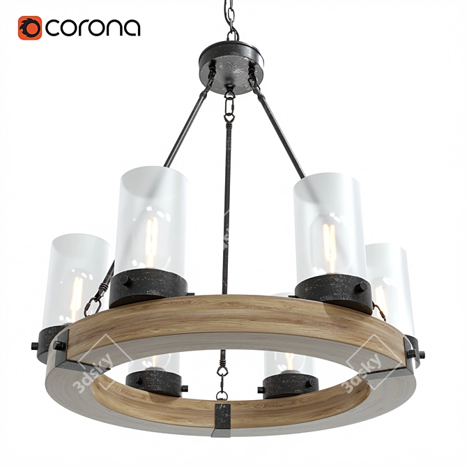 Rustic Wood and Metal Chandelier 3D model image 1