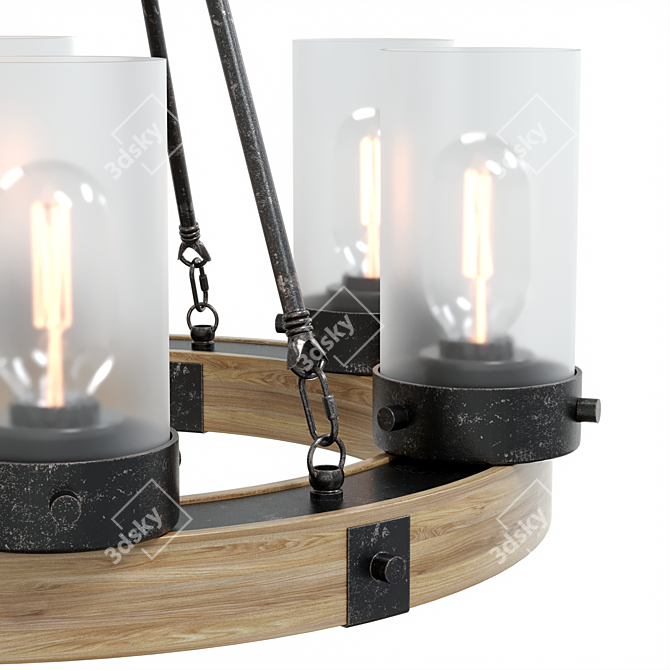 Rustic Wood and Metal Chandelier 3D model image 2