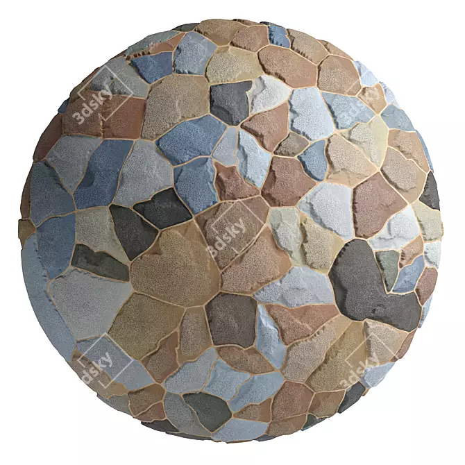 3-Color Stone Wall Material: PBR Sbsar, 4k 3D model image 2