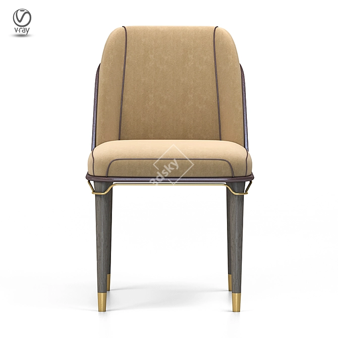 Sleek Wood Metal Fabric Dining Chair 3D model image 3