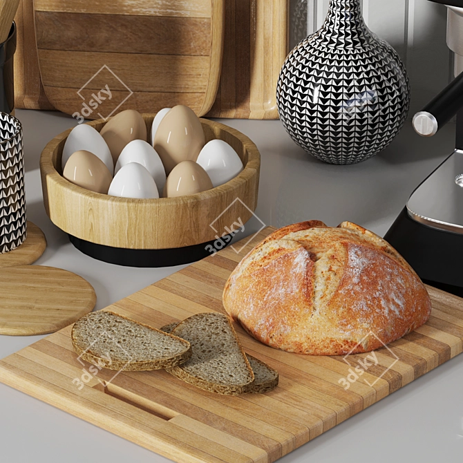 Kitchen Decor Set: Dishes, Bread, Cutting Boards, Containers 3D model image 3