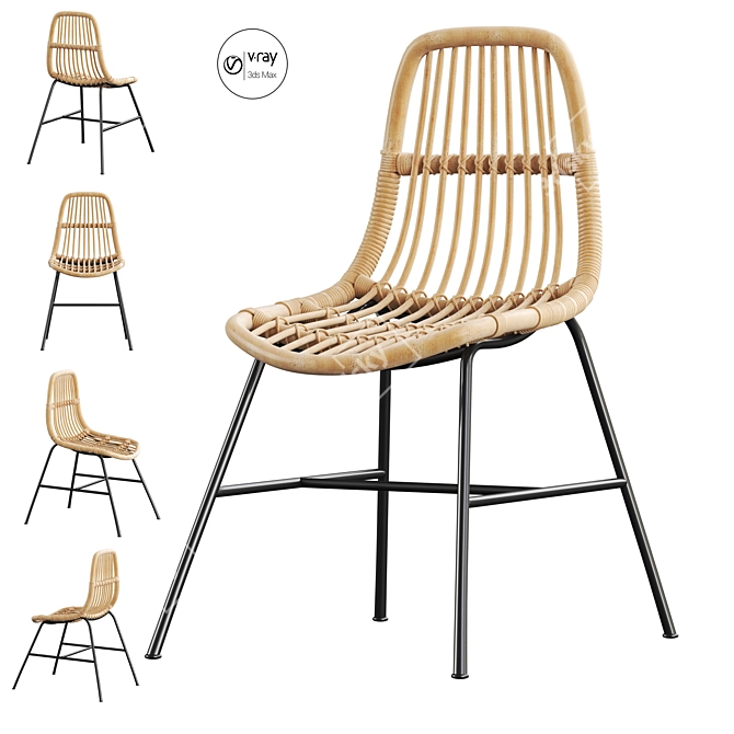 Light Brown Rattan Dining Chair 3D model image 1