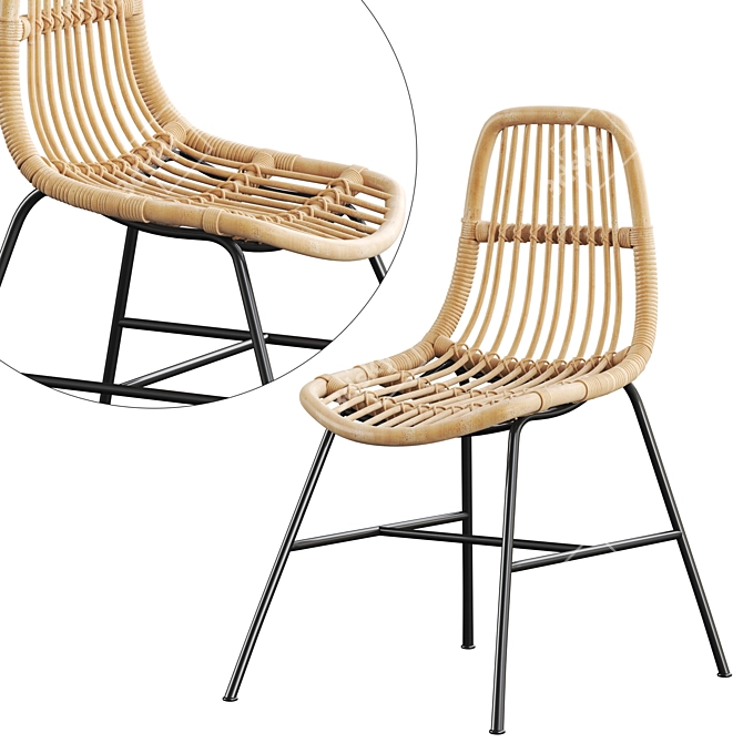 Light Brown Rattan Dining Chair 3D model image 4