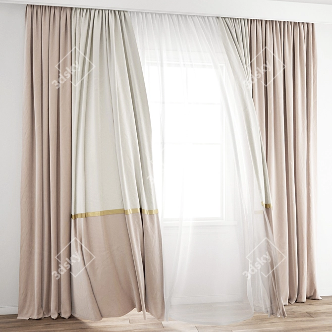 Elegant Wind Blowing Curtain 3D model image 1