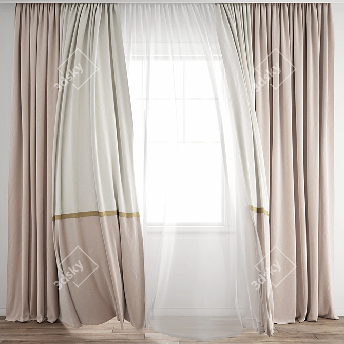 Elegant Wind Blowing Curtain 3D model image 2