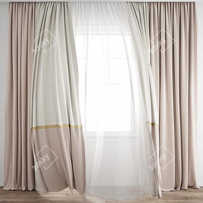 Elegant Wind Blowing Curtain 3D model image 7