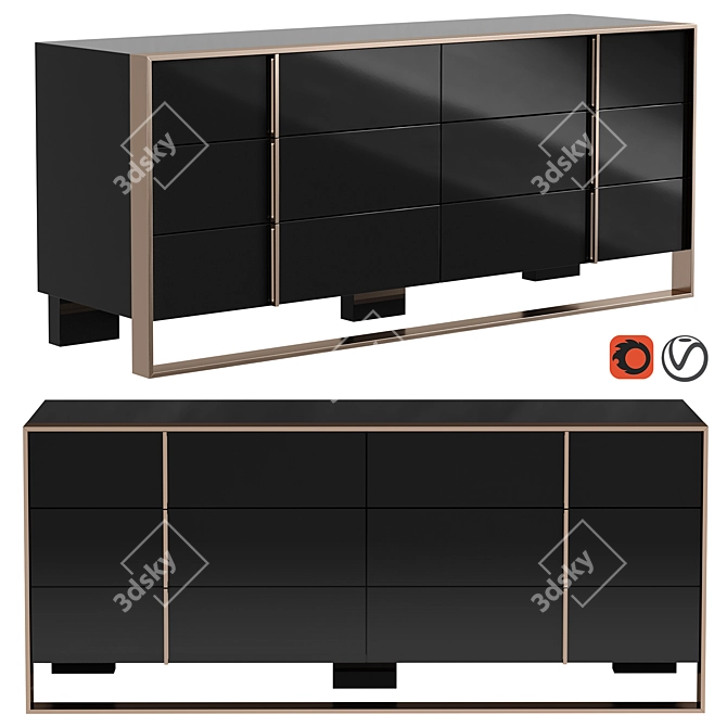 Contemporary Nova Domus Cartier Dresser: Black Gloss & Matte Rose Gold Finish 3D model image 1