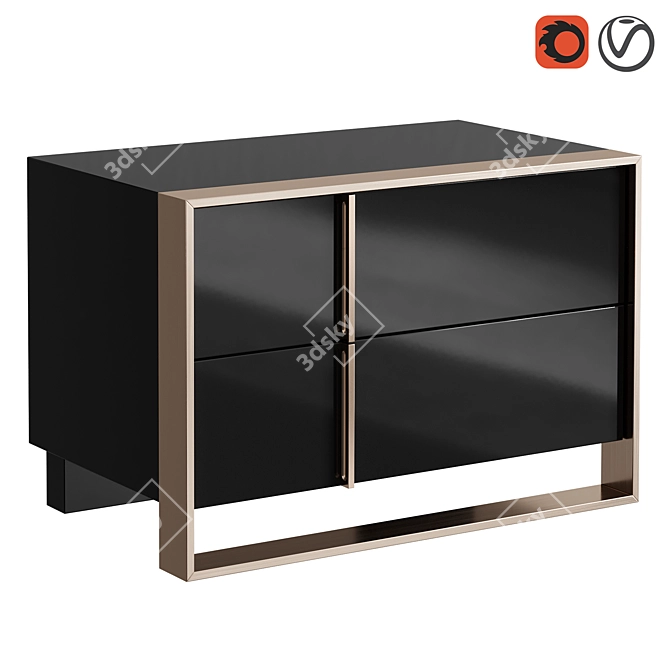 Glossy Black and Rose Gold Nightstand 3D model image 1