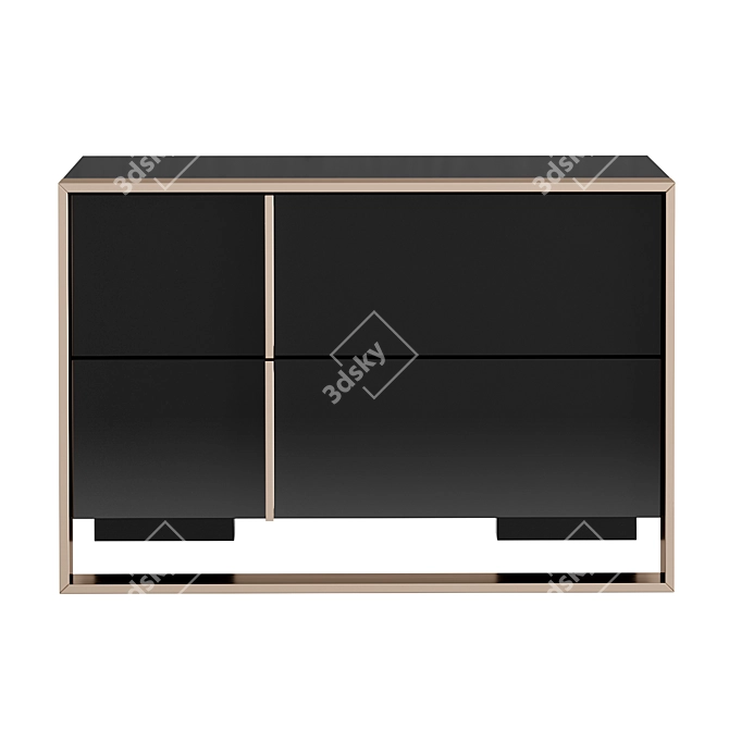 Glossy Black and Rose Gold Nightstand 3D model image 2