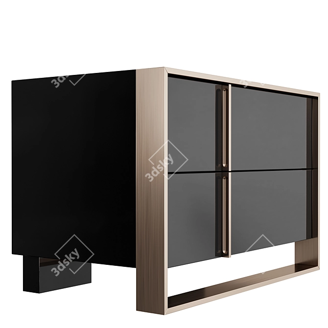 Glossy Black and Rose Gold Nightstand 3D model image 3