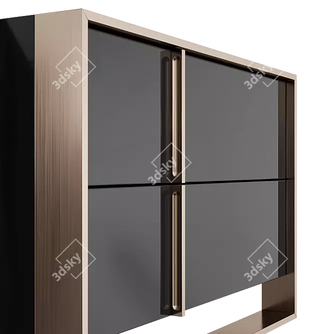 Glossy Black and Rose Gold Nightstand 3D model image 4