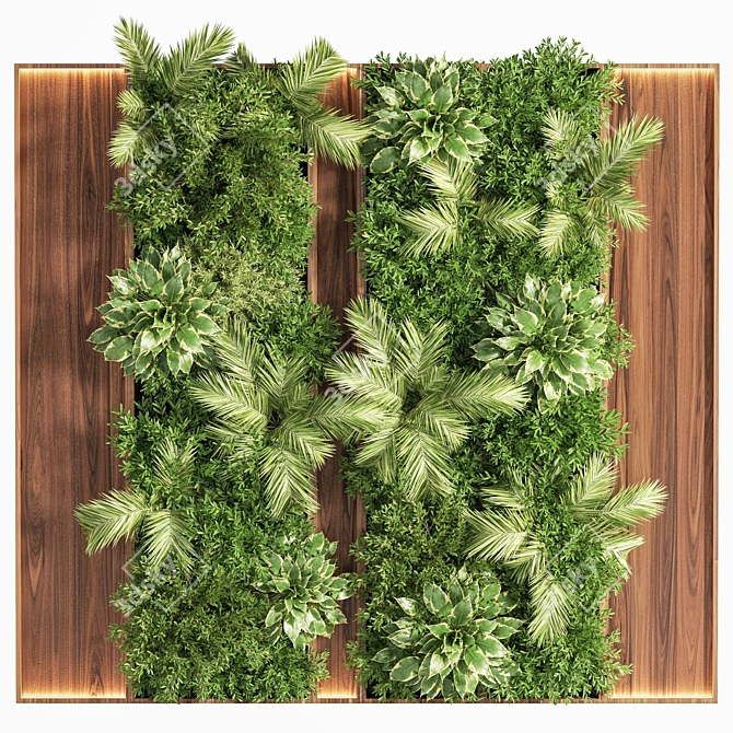 Natural Wood Planks & Vertical Garden 3D model image 1