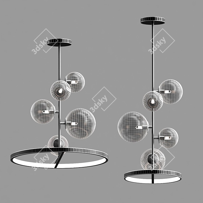 Modern Black Metal and Glass Pendant Light 3D model image 2