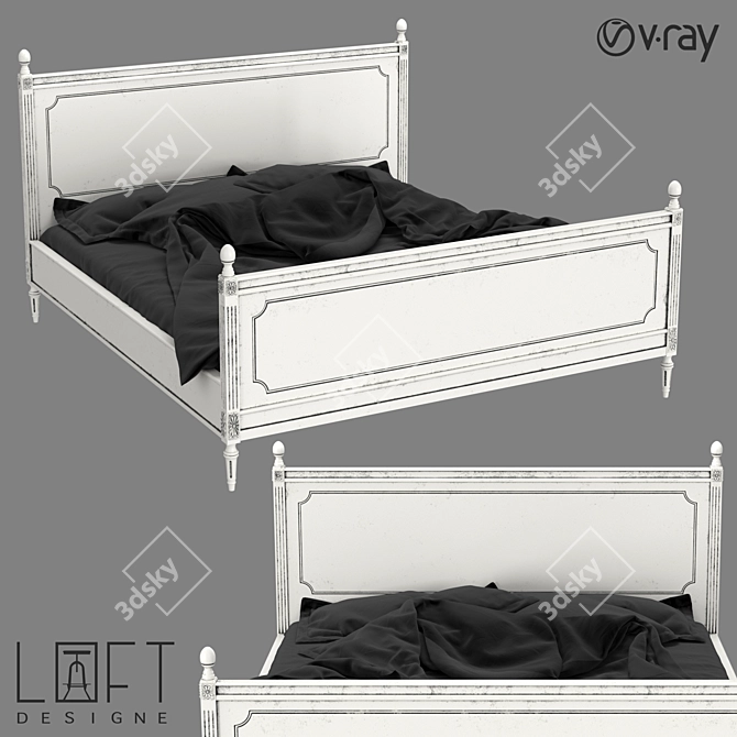 LoftDesigne 4244 Wooden King Bed - 190x210cm 3D model image 1