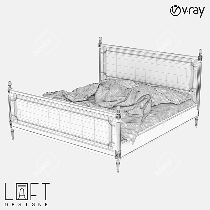 LoftDesigne 4244 Wooden King Bed - 190x210cm 3D model image 2