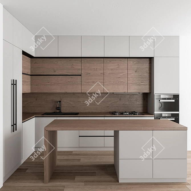 Modern Wood and Gray Kitchen 48 3D model image 1