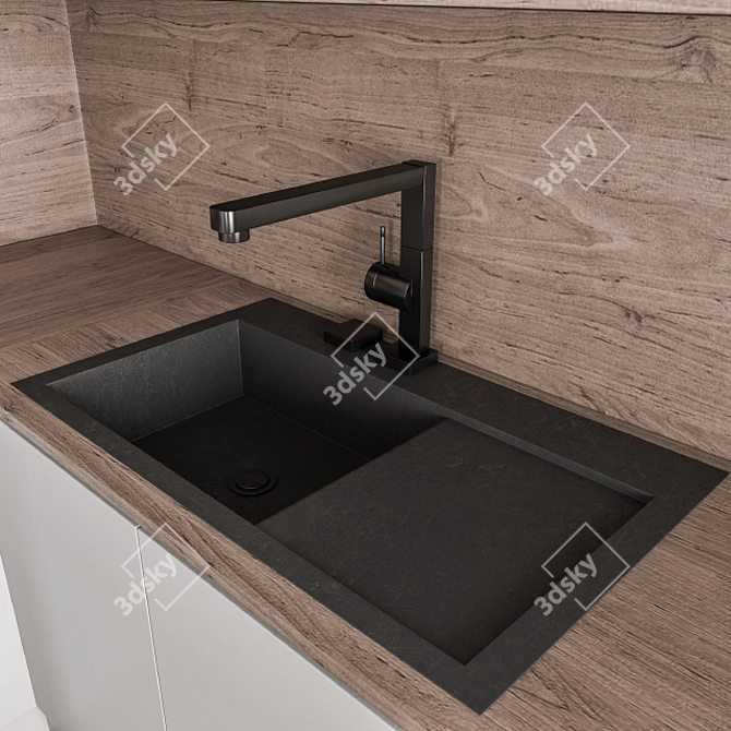 Modern Wood and Gray Kitchen 48 3D model image 3