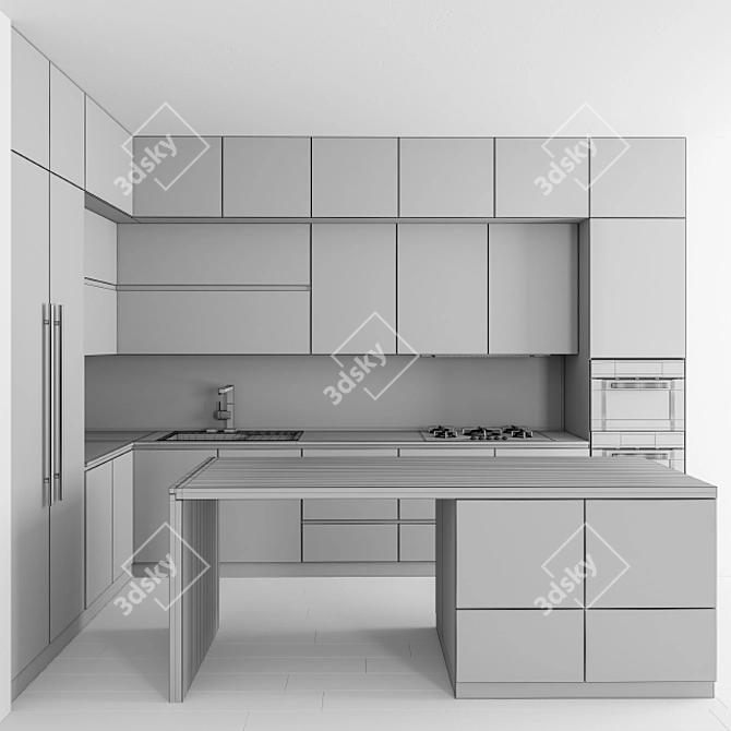 Modern Wood and Gray Kitchen 48 3D model image 5