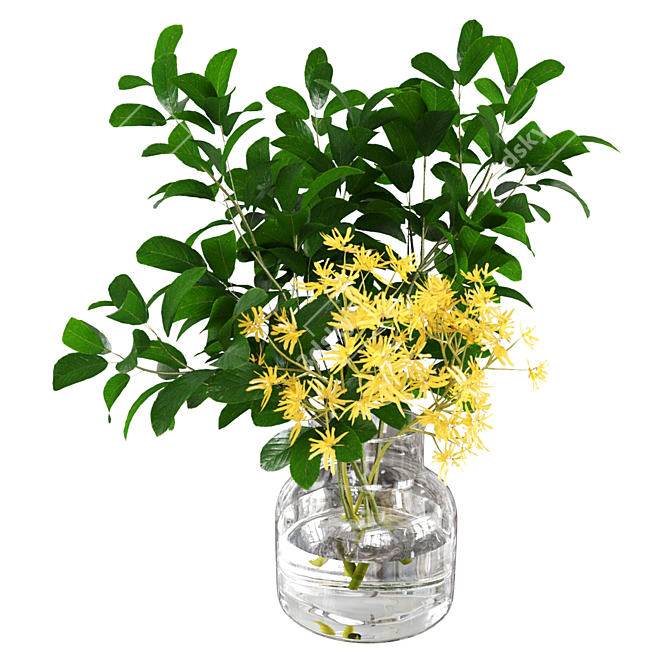 Vibrant Forsythia Bouquet: Beautiful, Lifelike Floral Decor 3D model image 2