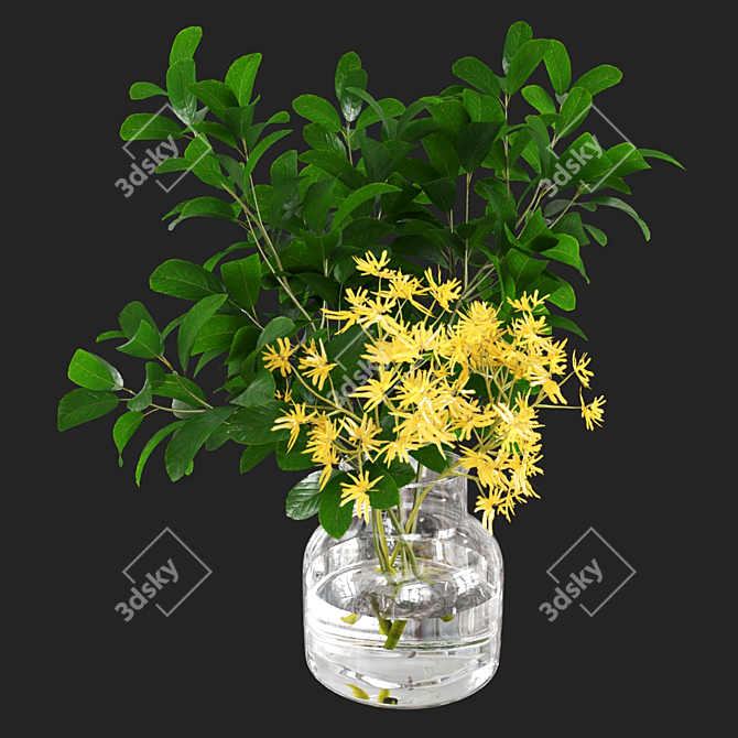 Vibrant Forsythia Bouquet: Beautiful, Lifelike Floral Decor 3D model image 3