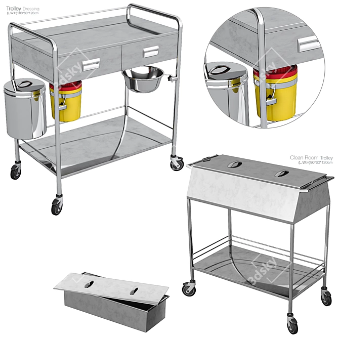 Versatile Hospital Trolley 3D model image 2