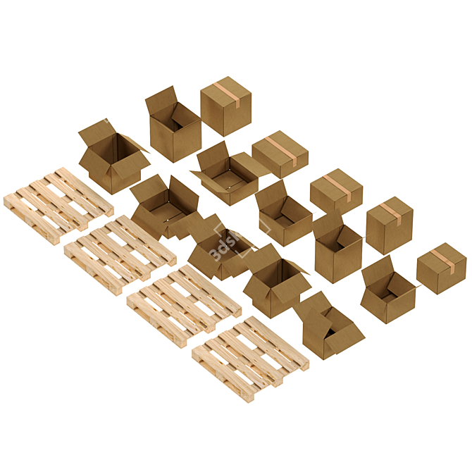 Cardboard Boxes Set, Low Poly 3D model image 1