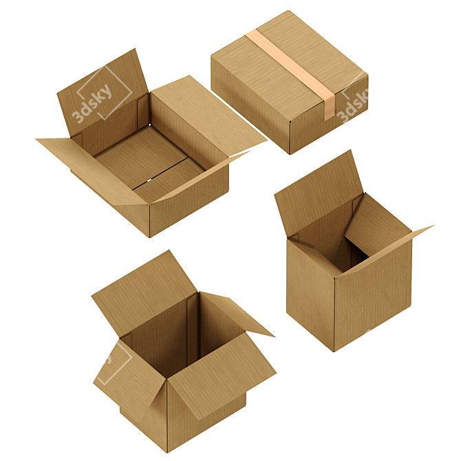 Cardboard Boxes Set, Low Poly 3D model image 9