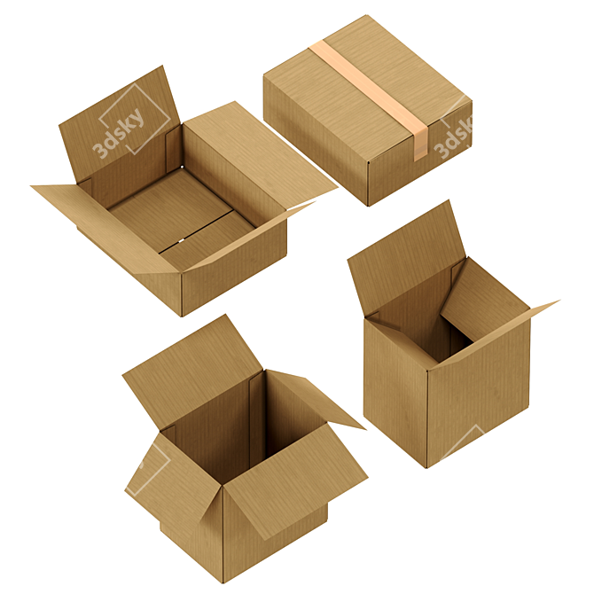 Cardboard Boxes Set, Low Poly 3D model image 10