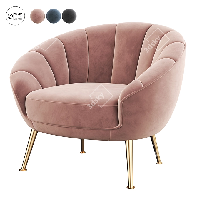 Blush Velvet Primrose Accent Armchair 3D model image 1