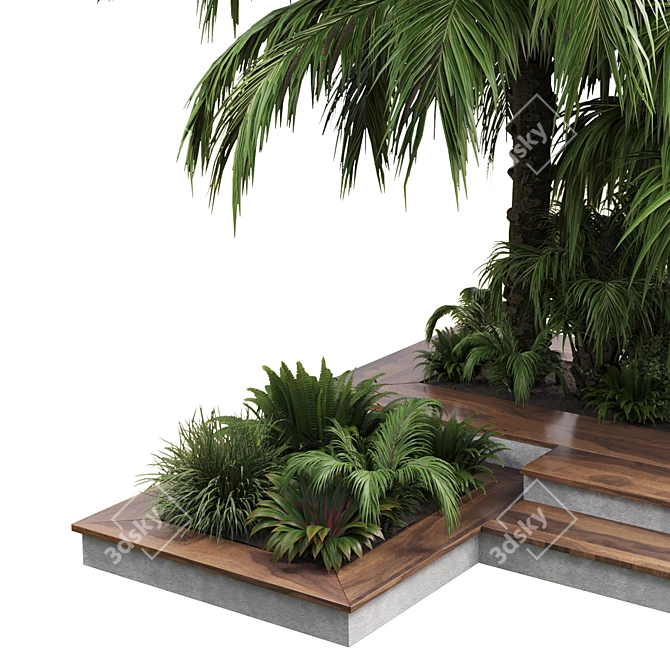 Outdoor Garden Pot Collection - Palm Tree, Bush, Fern, Grass in Concrete Vase 3D model image 3