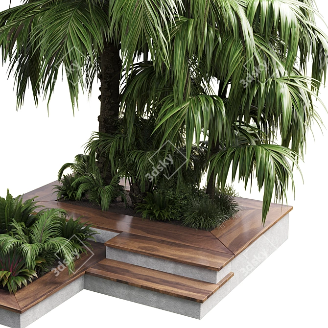 Outdoor Garden Pot Collection - Palm Tree, Bush, Fern, Grass in Concrete Vase 3D model image 4
