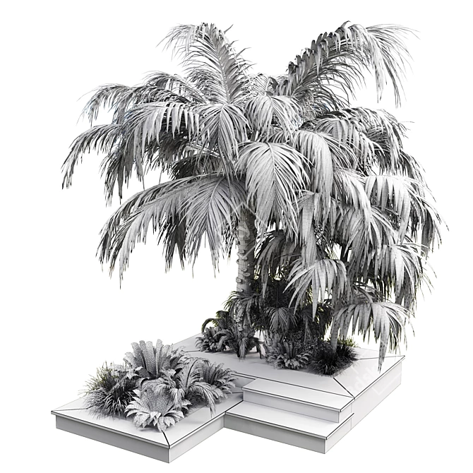 Outdoor Garden Pot Collection - Palm Tree, Bush, Fern, Grass in Concrete Vase 3D model image 5