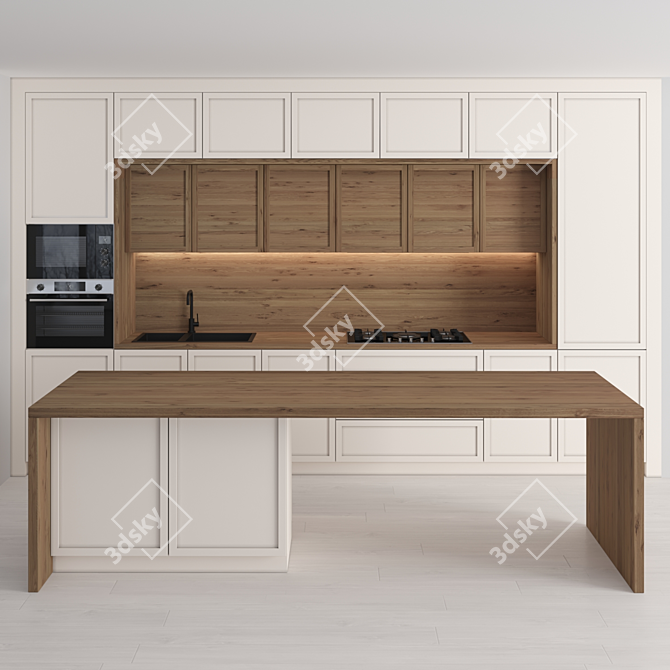 Modern Island Kitchen Set 3D model image 1