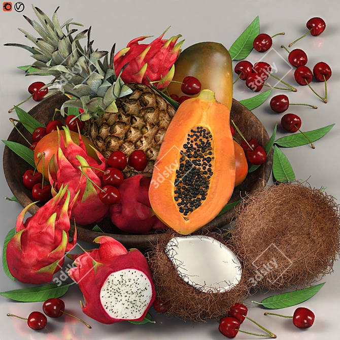 Tropical Fruit Cocktail Print 3D model image 1