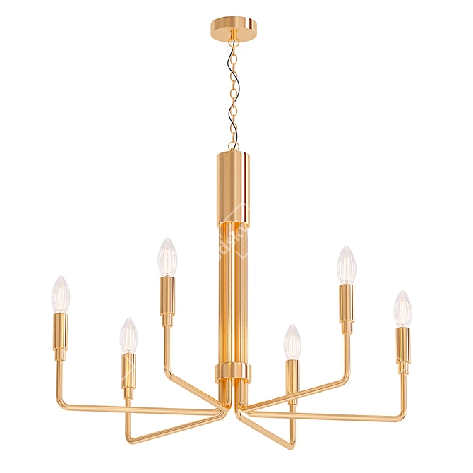 Aged Brass Chandelier Equipped with 6 Lights 3D model image 1