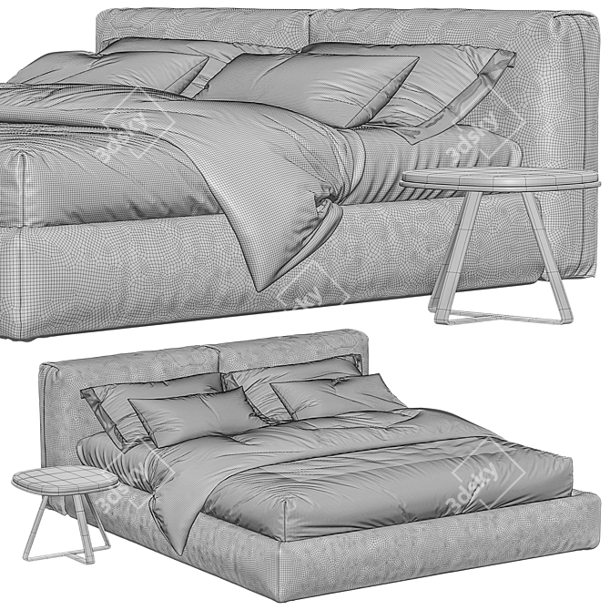 Luxurious Leather Bed Frame 3D model image 4