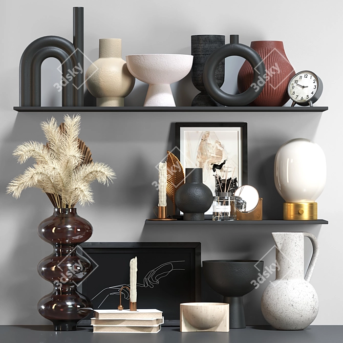 Stylish Decor Set: Vase, Mirror, Bowl 3D model image 1