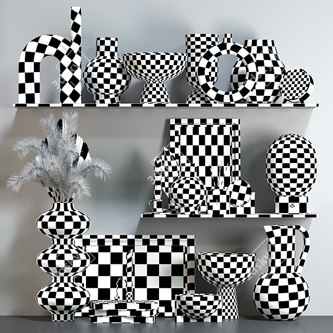 Stylish Decor Set: Vase, Mirror, Bowl 3D model image 3