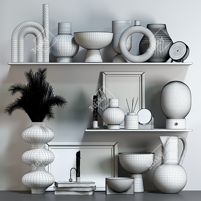 Stylish Decor Set: Vase, Mirror, Bowl 3D model image 4