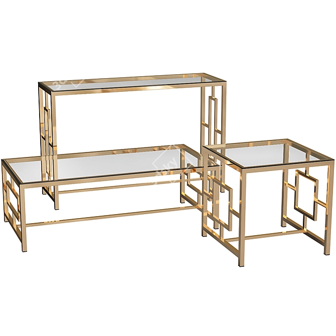 CL-3 Clear Gold Coffee Table Set 3D model image 1