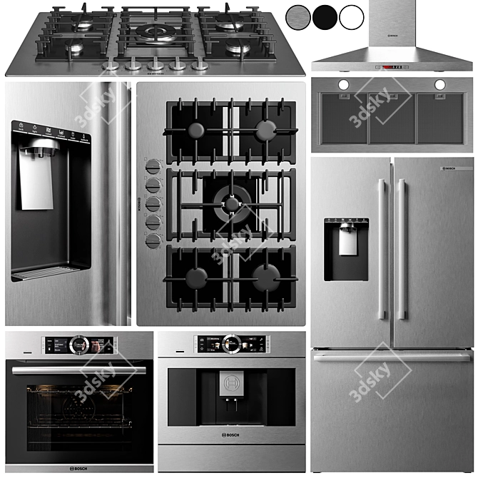 Bosch Collection: Gas Cooktop, Refrigerator, Oven, Coffee Maker & Hood 3D model image 2