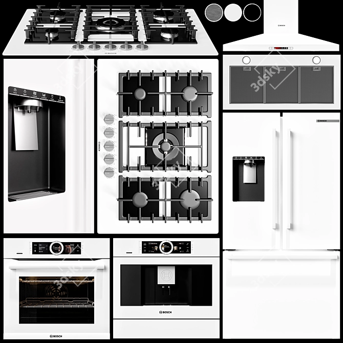 Bosch Collection: Gas Cooktop, Refrigerator, Oven, Coffee Maker & Hood 3D model image 3