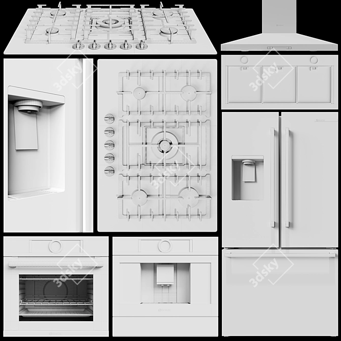 Bosch Collection: Gas Cooktop, Refrigerator, Oven, Coffee Maker & Hood 3D model image 6