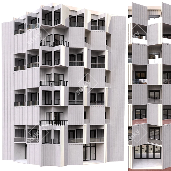 Parametric Design Residential Building with Detailed Facade 3D model image 1