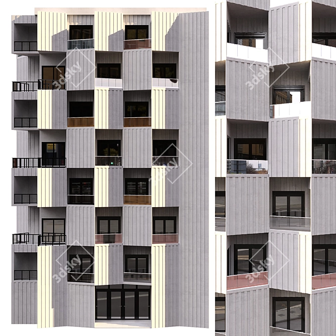 Parametric Design Residential Building with Detailed Facade 3D model image 3