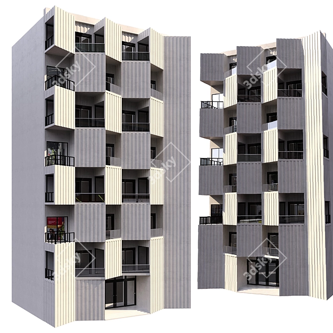 Parametric Design Residential Building with Detailed Façade 3D model image 1