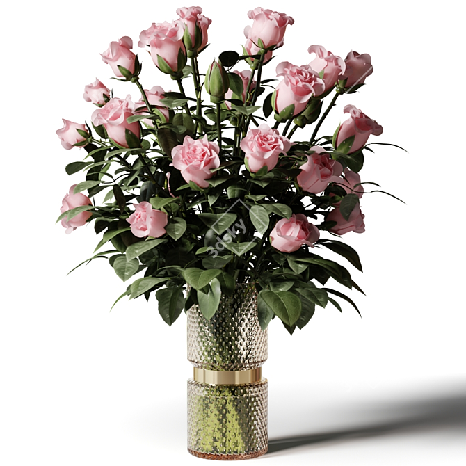 Pink Rose Bouquet in Glass Vase 3D model image 1